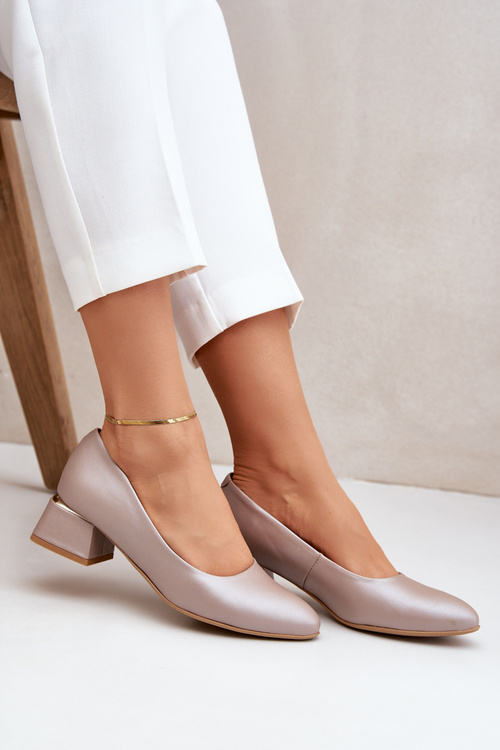 Skórzane Czółenka Lewski 3118 Ciemnobeżowe