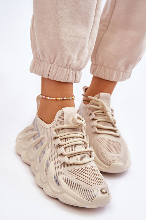 Damskie Modne Skarpetkowe Sneakersy Beżowe Daxo