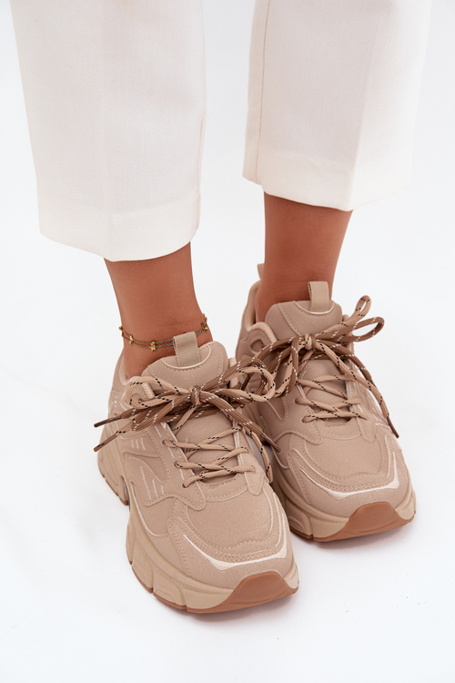 Buty Sportowe Sneakersy Damskie Z Podwójnym Sznurowaniem Beżowe Annelie