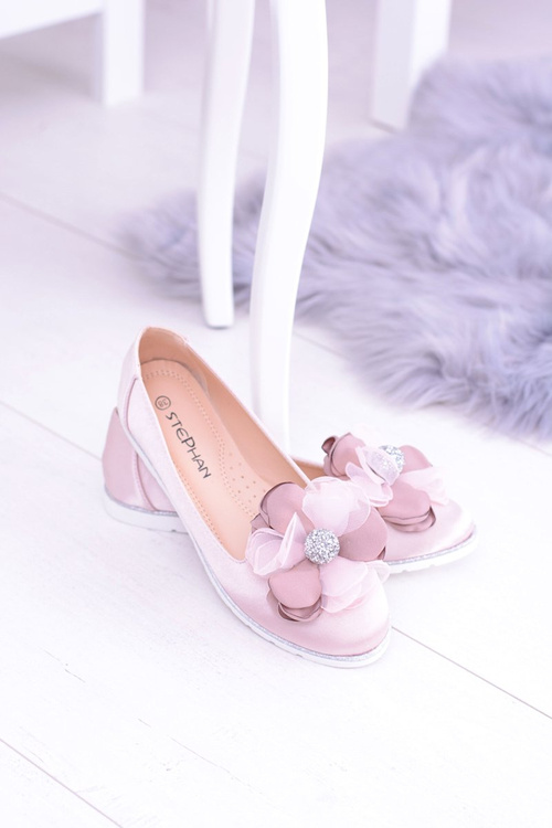 Aksamitne Różowe Baleriny Z Dużym Kwiatem Fumiko