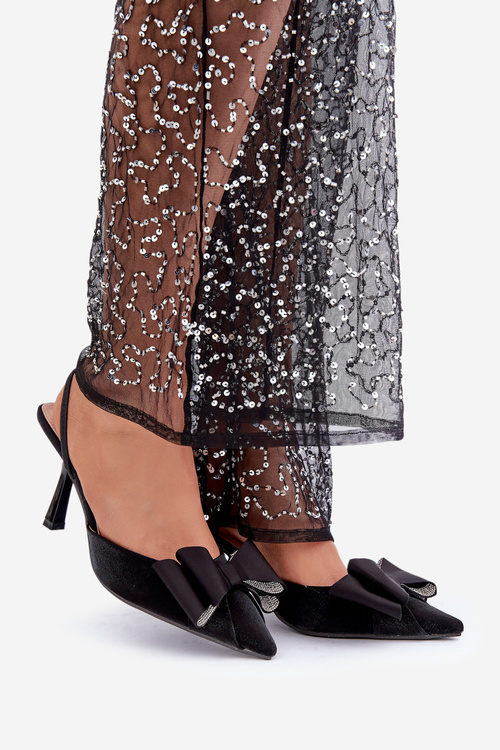 Materiałowe Szpilki Z Kokardą Czarne Selatea