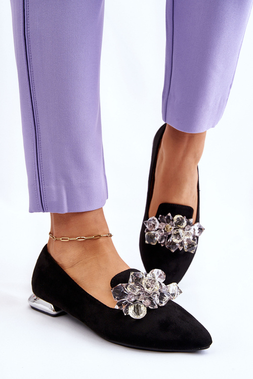 Damskie Mokasyny Z Ozdobami Na Płaskim Obcasie Czarne Sloane