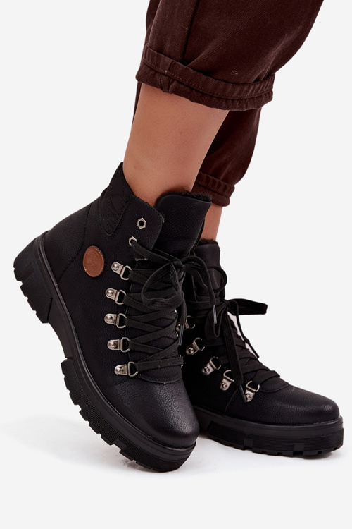 Ocieplane Trapery Damskie Na Platformie Czarne Zaraine