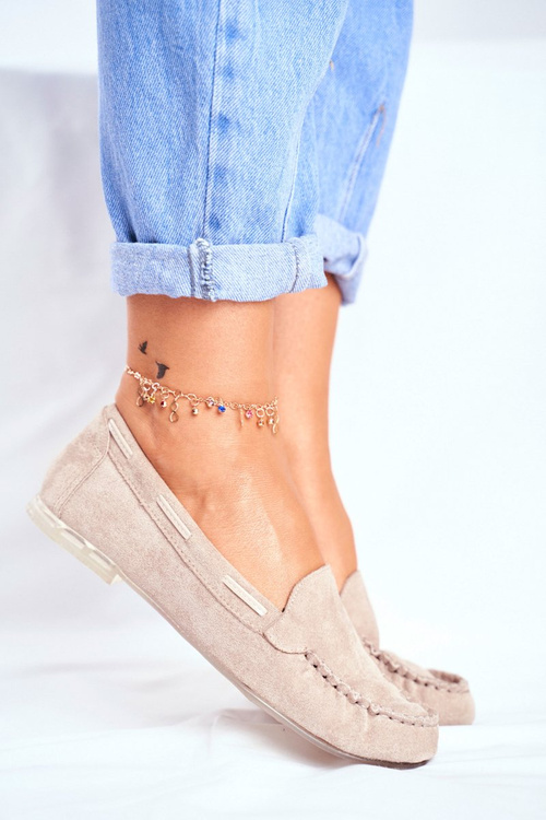 Mokasyny Damskie Sergio Leone Zamszowe Beżowe MK722