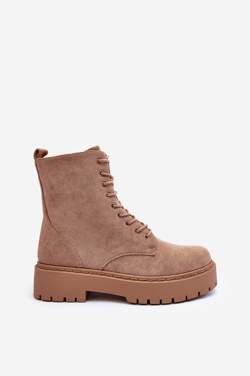 Zamszowe Botki Workery Damskie Beżowe Dearia