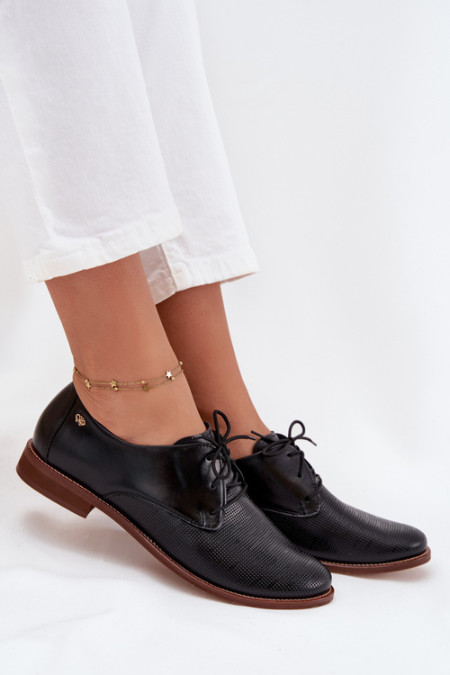 Skórzane Półbuty Damskie Eleganckie Sznurowane Zazoo 4238 Czarne