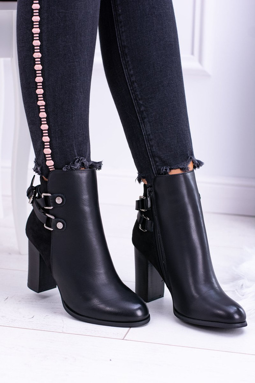 Czarne Botki Na Słupku Z Paskami Lico Zamsz Nevada