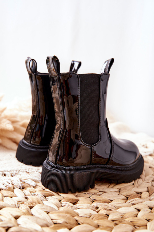 Dziecięce Botki Ocieplane Lakierowane Czarne Aletris