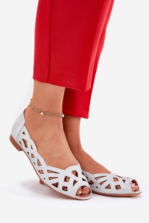 Ażurowe Baleriny Z Odkrytymi Palcami Srebrne Calgis