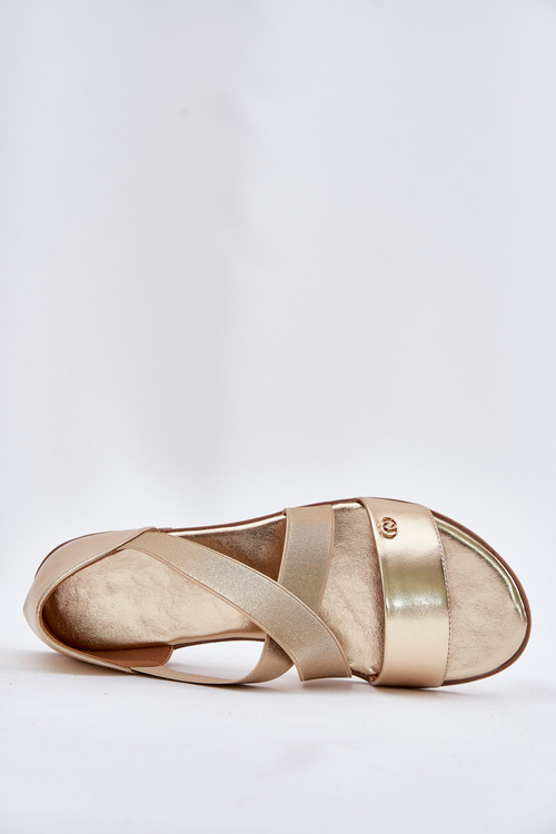 Sandały Damskie Płaskie Z Elastycznymi Paskami Złote Marinea