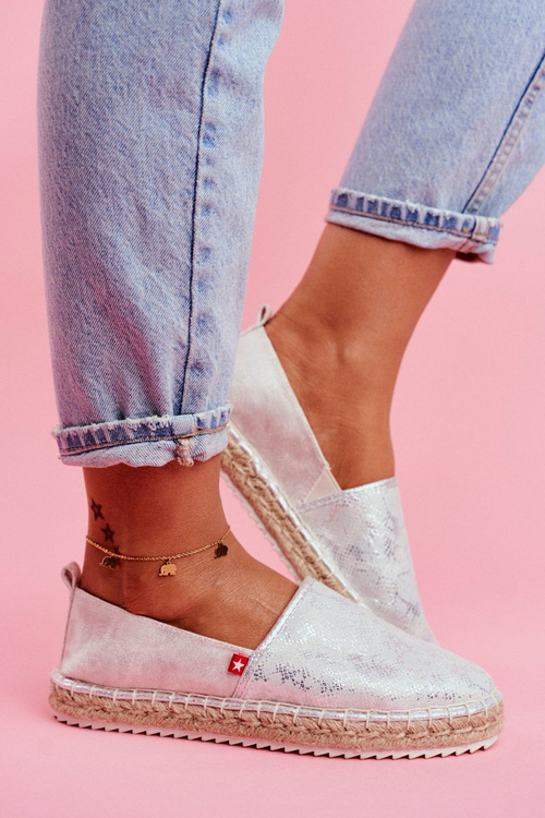 Espadryle Damskie Pleciona Podeszwa Srebrne Big Star FF274A514
