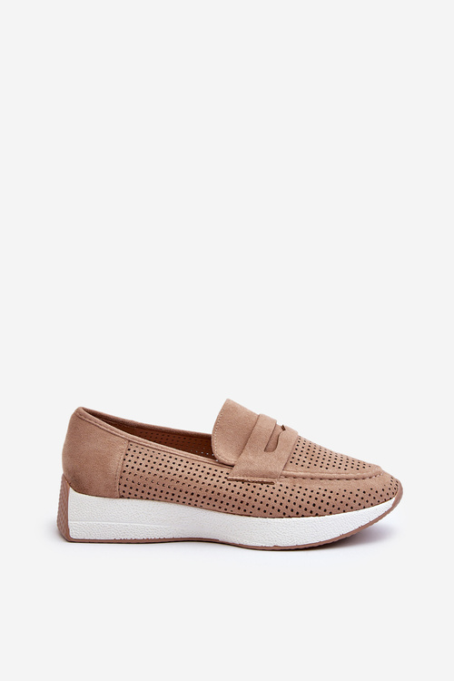 Mokasyny Damskie Na Platformie Eko Zamszowe Beżowe Inesqua