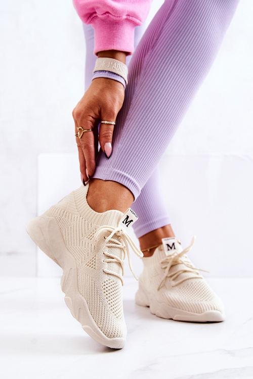 Sportowe Buty Sneakersy Materiałowe Jasnobeżowe Nolene