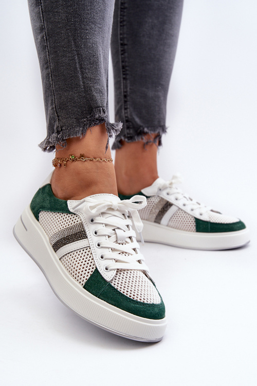 Sneakersy Skórzane Damskie D&A LR110 Zielono-Białe