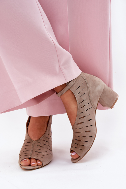 Zamszowe Botki Damskie Na Słupku Maciejka 06893-10 Ciemnobeżowe