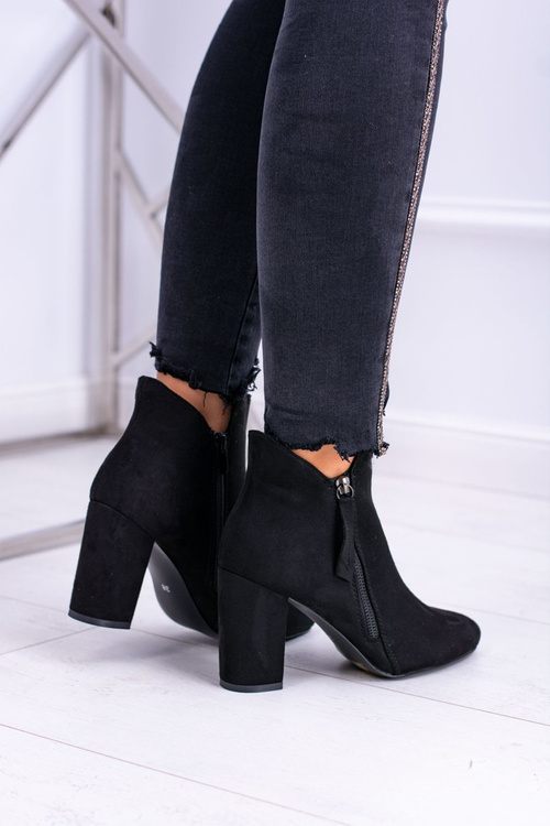 Damskie Botki Czarne na Słupku Zamszowe Egida