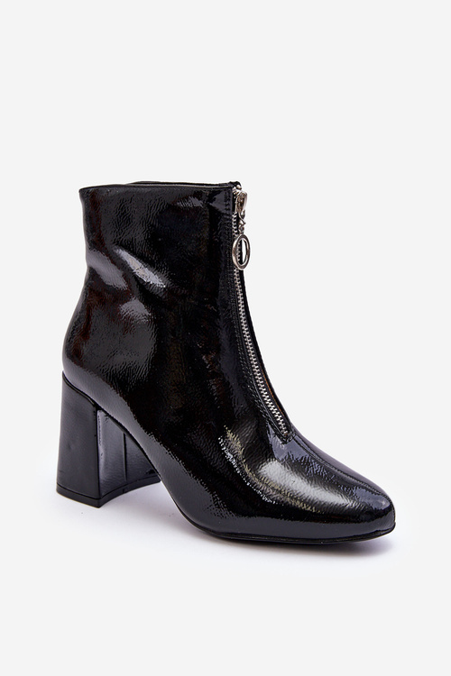 Lakierowane Botki Z Ozdobnym Zamkiem Czarne Sevil