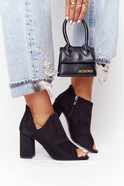 Wiosenne Zamszowe Botki Na Słupku Vinceza 21-17095 Czarne