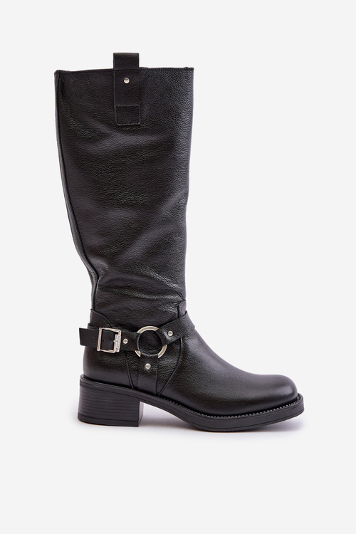 Zazoo 70141 Skórzane Kozaki Damskie Przed Kolano Czarne