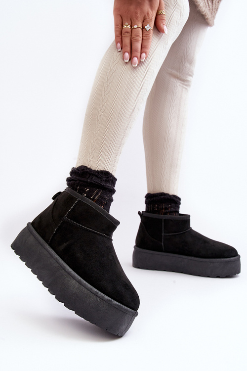 Śniegowce Damskie Na Platformie Czarne Mennja