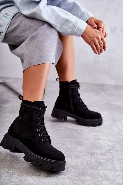 Zamszowe Ocieplane Botki Workery Czarne Darvin