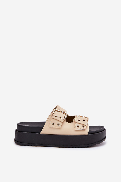 Klapki Damskie Z Klamrami Na Platformie Beżowe Nilatha