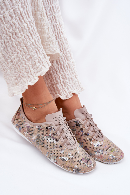 Półbuty Damskie Ze Skóry Naturalnej Wzorzyste Artiker 56C2689 Beżowe