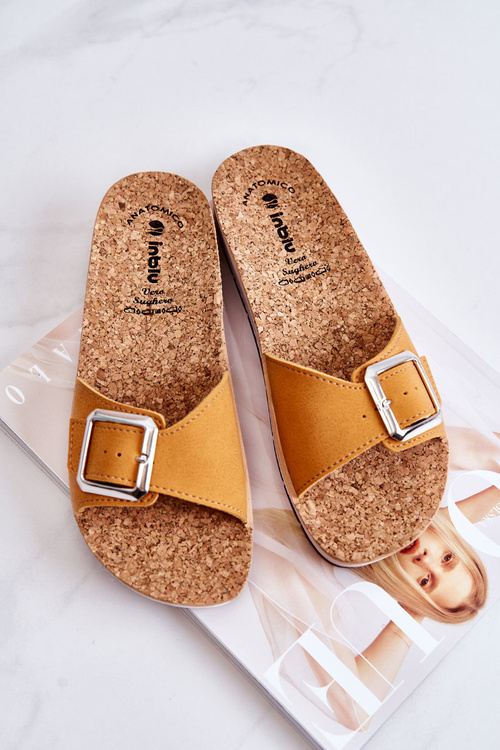 Modne Damskie Klapki Ze Sprzączką Inblu CP000031 Żółte