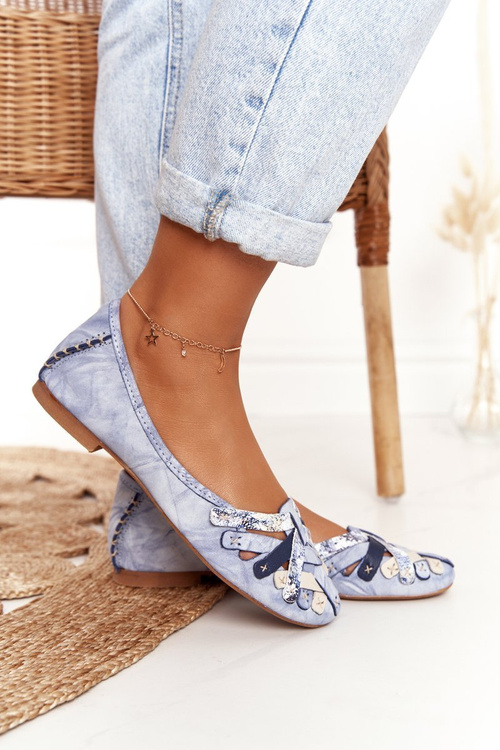 Damskie Skórzane Baleriny Maciejka Niebieskie 01358-45