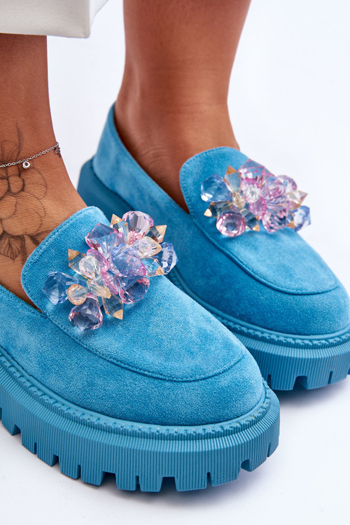 Damskie Mokasyny Z Ozdobnymi Kryształami Niebieskie Avril