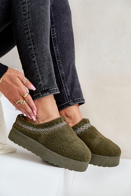 Śniegowce Na Platformie Z Futerkiem Typu Baranek Ciemnozielone Mesirra