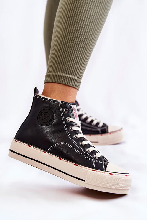 Damskie Wysokie Ocieplane Trampki Cross Jeans KK2R4042C Czarne