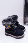 Dziecięce Chłopięce Botki Ocieplane Futerkiem Trapery Czarne Cobi