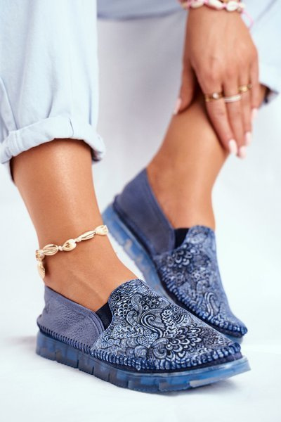 Damskie Półbuty Maciejka Wsuwane Skórzane Granatowe 03512-45