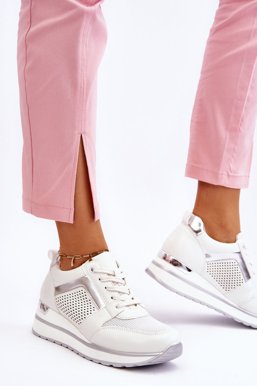 Skórzane Buty Sportowe Na Niewysokim Koturnie Białe Braylen