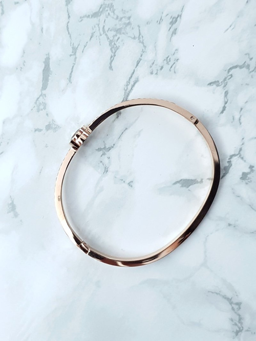 Damska Bransoleta Stalowa Kryształy Cyrkonie Różowe Złoto Quento