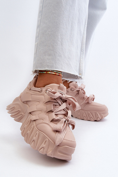 Sneakersy Damskie Na Masywnej Podeszwie Różowe Ellerai