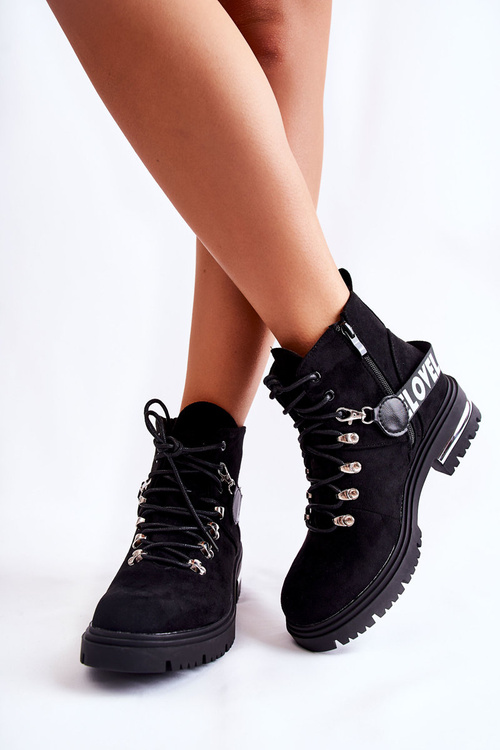 Zamszowe Ocieplane Botki Z Paskiem Czarne Aurelio