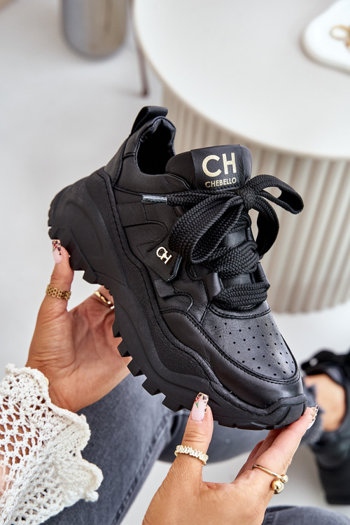 Damskie Skórzane Sneakersy Czarne CheBello 4583