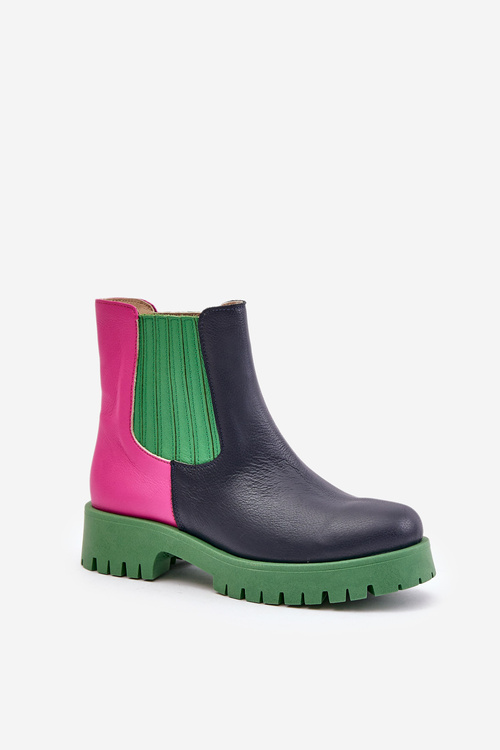 Wsuwane Botki Damskie Na Płaskim Obcasie Skórzane Lewski 3611 Multikolor