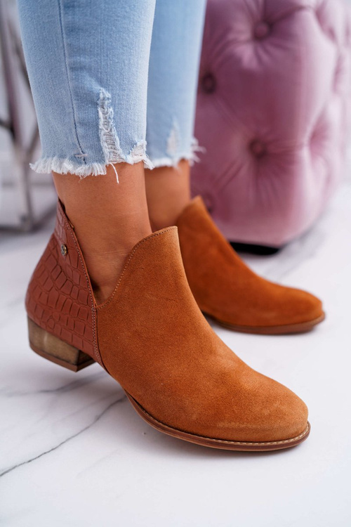 Damskie Skórzane Botki Maciejka Rude Wzór Zwierzęcy 04091-29