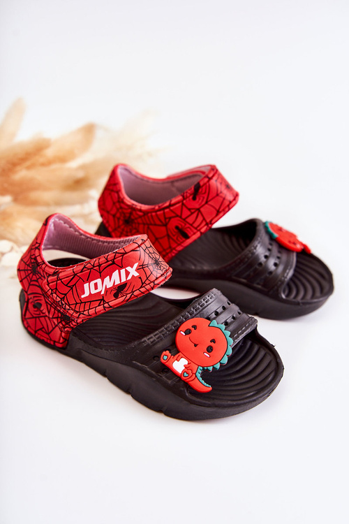 Dziecięce Lekkie Sandały Z Ozdobami Czarno-Czerwone Trusty