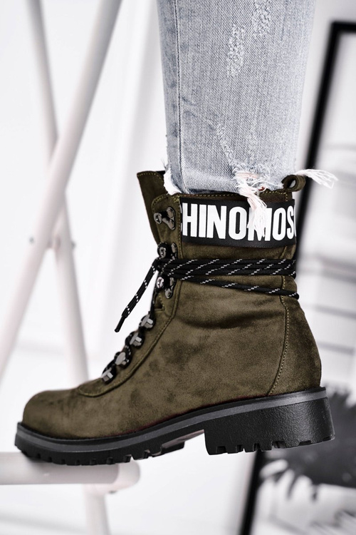 Botki Damskie Płaski Obcas Na Suwak Zielone Popsi