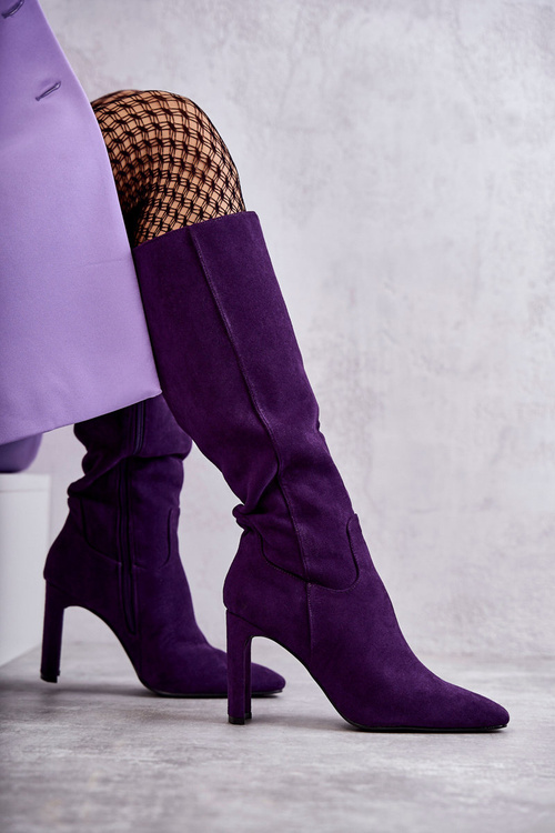 Kozaki Damskie Na Słupku Do Kolana Fioletowe Truly Love