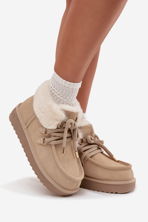 Śniegowce Damskie Z Naturalnego Zamszu D.Franklin DFSH375006 Jasnobeżowe