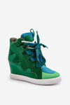 Damskie Sneakersy Na Koturnie Zielone Leoppa