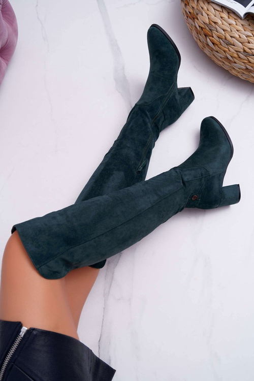 Kozaki Damskie Na Słupku Zamszowe Zielone Torgos