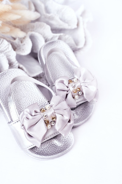 Dziecięce Gumowe Klapki Z Kokardką Srebrne Senari