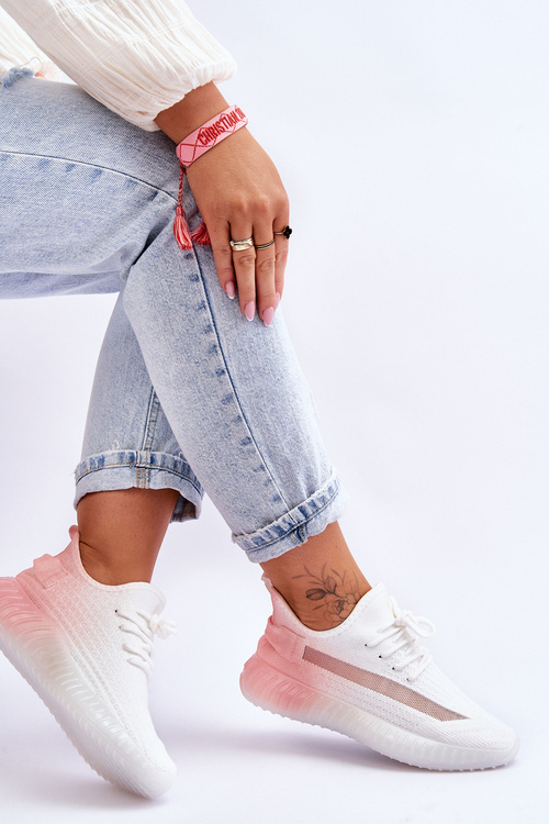 Wsuwane Buty Sportowe Ombre Biało-Różowe Boston