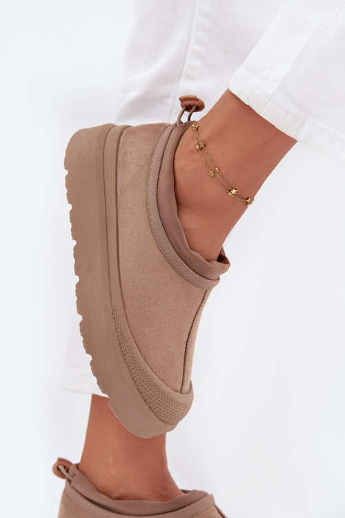 Śniegowce Damskie Na Platformie Z Niską Cholewką Ciemnobeżowe Izamine